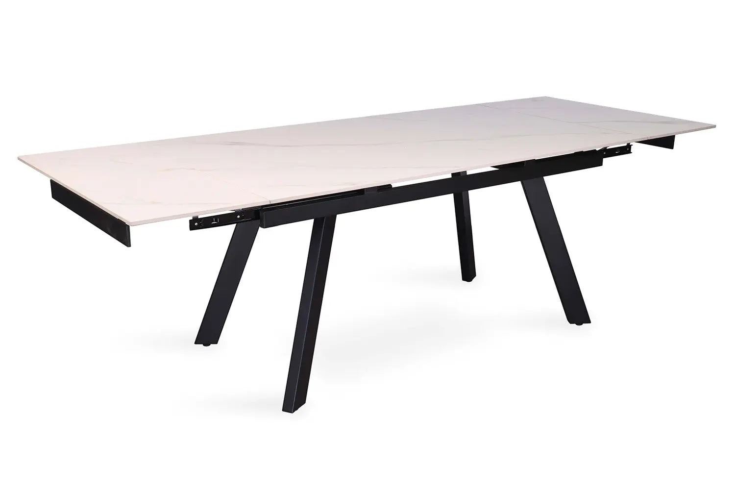 HIRA - Table à Manger Extensible Rectangulaire Plateau en Pierre - 160 à 240 cm - Blanc ROUSSEAU