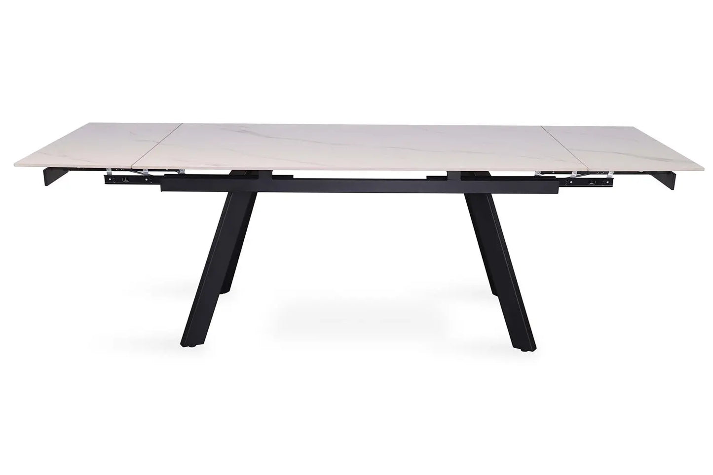 HIRA - Table à Manger Extensible Rectangulaire Plateau en Pierre - 160 à 240 cm - Blanc ROUSSEAU