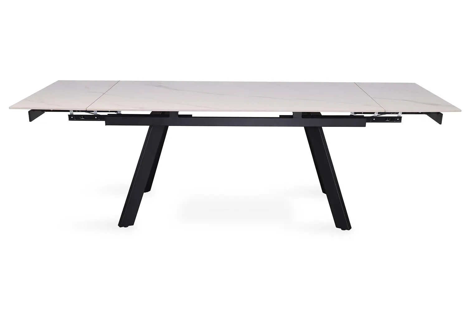 HIRA - Table à Manger Extensible Rectangulaire Plateau en Pierre - 160 à 240 cm - Blanc ROUSSEAU