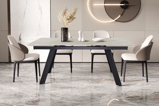 HIRA - Table à Manger Extensible Rectangulaire Plateau en Pierre - 160 à 240 cm - Shakespear Beige ROUSSEAU