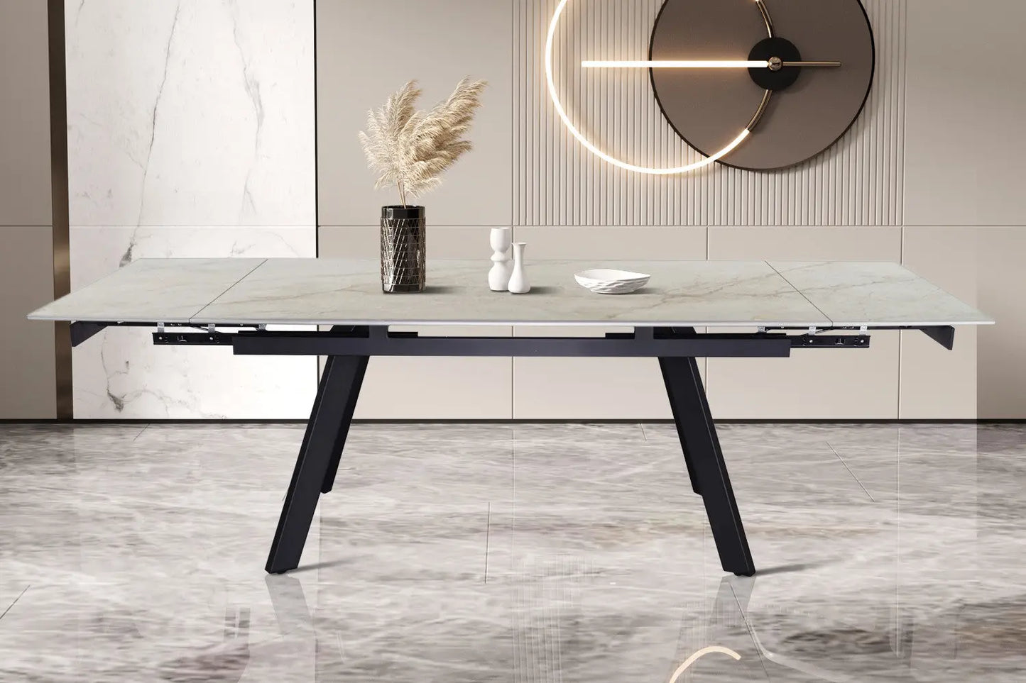 HIRA - Table à Manger Extensible Rectangulaire Plateau en Pierre - 160 à 240 cm - Shakespear Beige ROUSSEAU