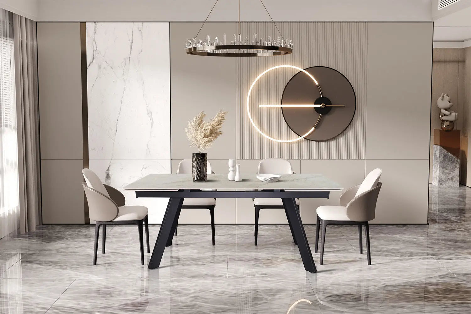 HIRA - Table à Manger Extensible Rectangulaire Plateau en Pierre - 160 à 240 cm - Shakespear Beige ROUSSEAU