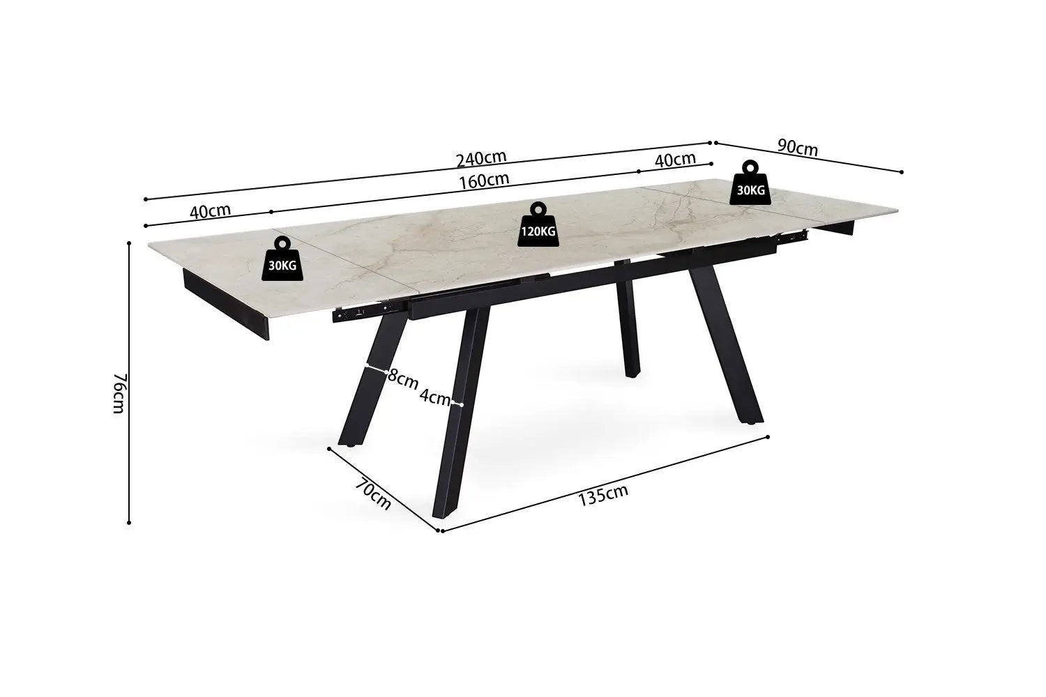 HIRA - Table à Manger Extensible Rectangulaire Plateau en Pierre - 160 à 240 cm - Shakespear Beige ROUSSEAU