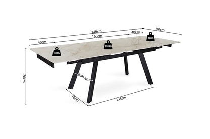 HIRA - Table à Manger Extensible Rectangulaire Plateau en Pierre - 160 à 240 cm - Shakespear Beige ROUSSEAU