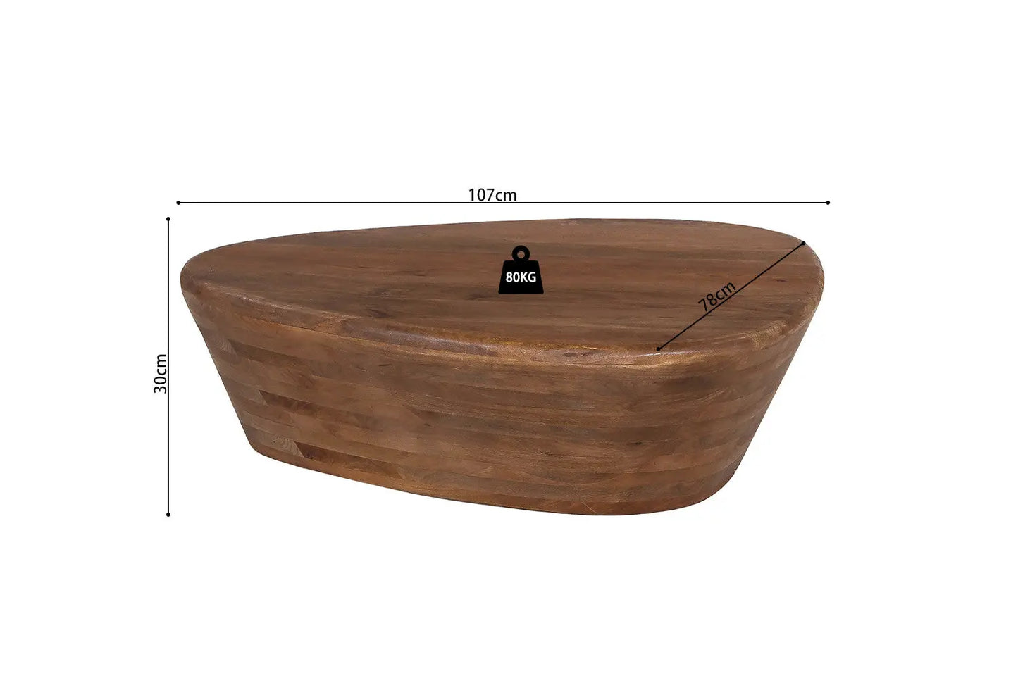 IORAN - Table basse Bois de manguier Brun Clair - 30 x107 cm ROUSSEAU