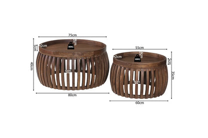 KÉA - Lot de 2 Table basse Bois de manguier Brun clair - 40-35 x 80-60 ROUSSEAU