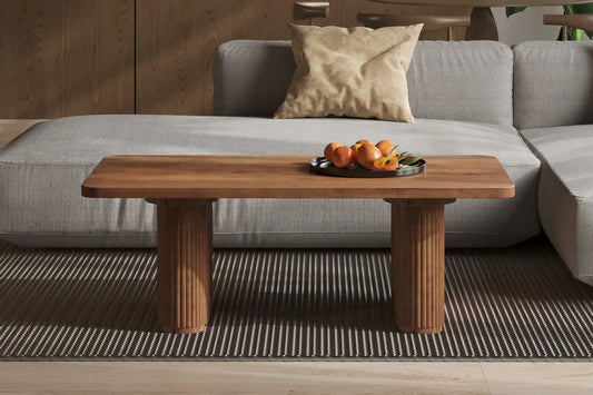 LÉOR - Table basse Bois de Manguier Brun Clair - 40 x 120 cm ROUSSEAU