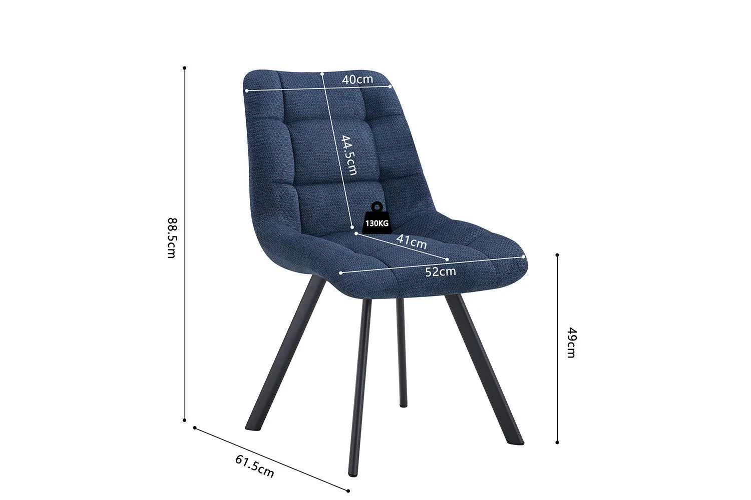 LIZA - Chaise de Salle à Manger - 52 x 61.5 cm - Bleu ROUSSEAU