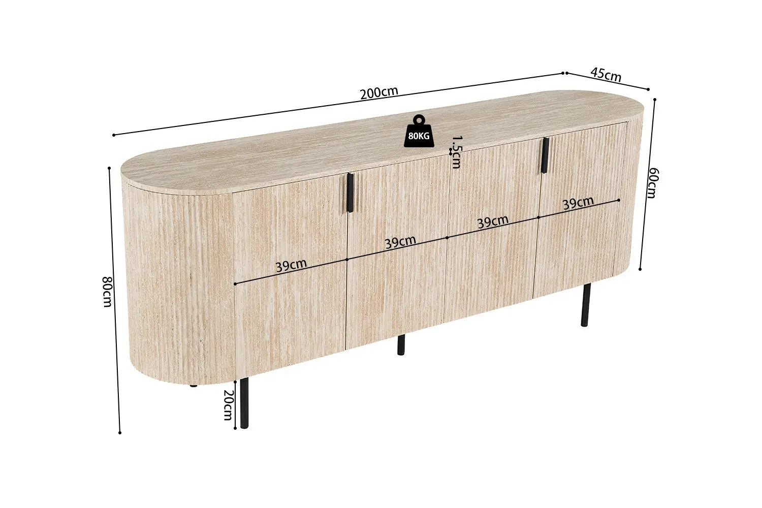 LYANE - Buffet Effet Travertin Beige - 200 cm ROUSSEAU