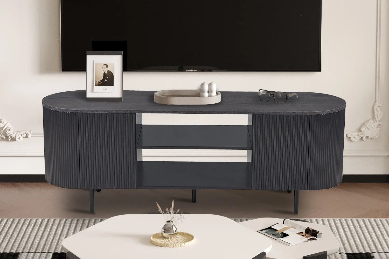 LYANE - Meuble TV - 160 cm - Effet Brun foncé ROUSSEAU