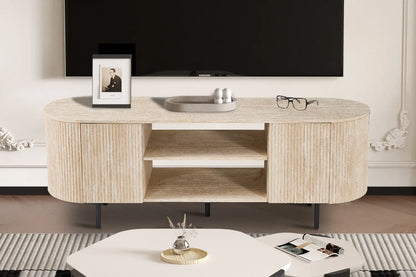 LYANE - Meuble TV - 160 cm - Effet Travertin Beige ROUSSEAU