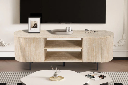 LYANE - Meuble TV - 160 cm - Effet Travertin Beige ROUSSEAU