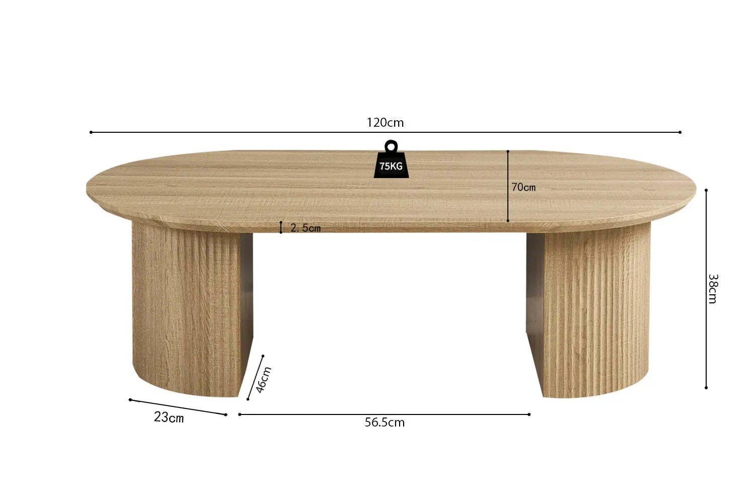 LYANE - Table Basse Ovale - 120 cm - Effet Chêne Naturel ROUSSEAU