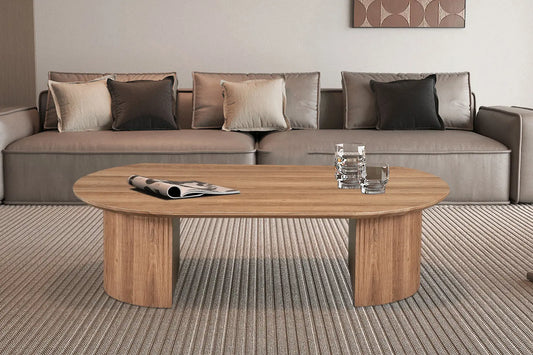 LYANE - Table Basse Ovale - 120 cm - Effet Chêne Vieilli ROUSSEAU