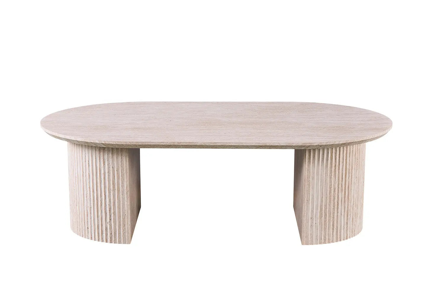 LYANE - Table Basse Ovale - 120 cm - Effet Travertin Beige ROUSSEAU