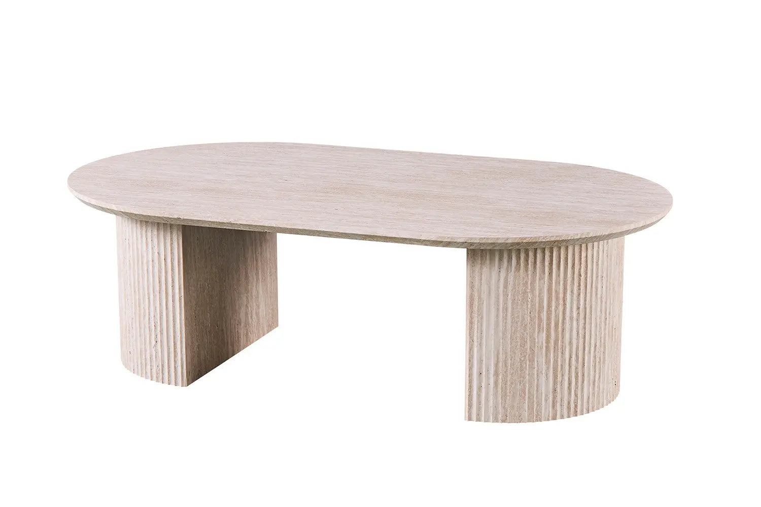 LYANE - Table Basse Ovale - 120 cm - Effet Travertin Beige ROUSSEAU