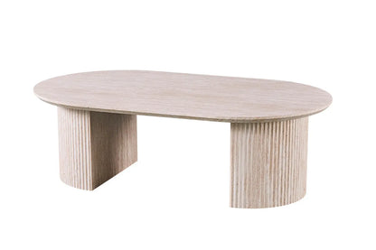 LYANE - Table Basse Ovale - 120 cm - Effet Travertin Beige ROUSSEAU