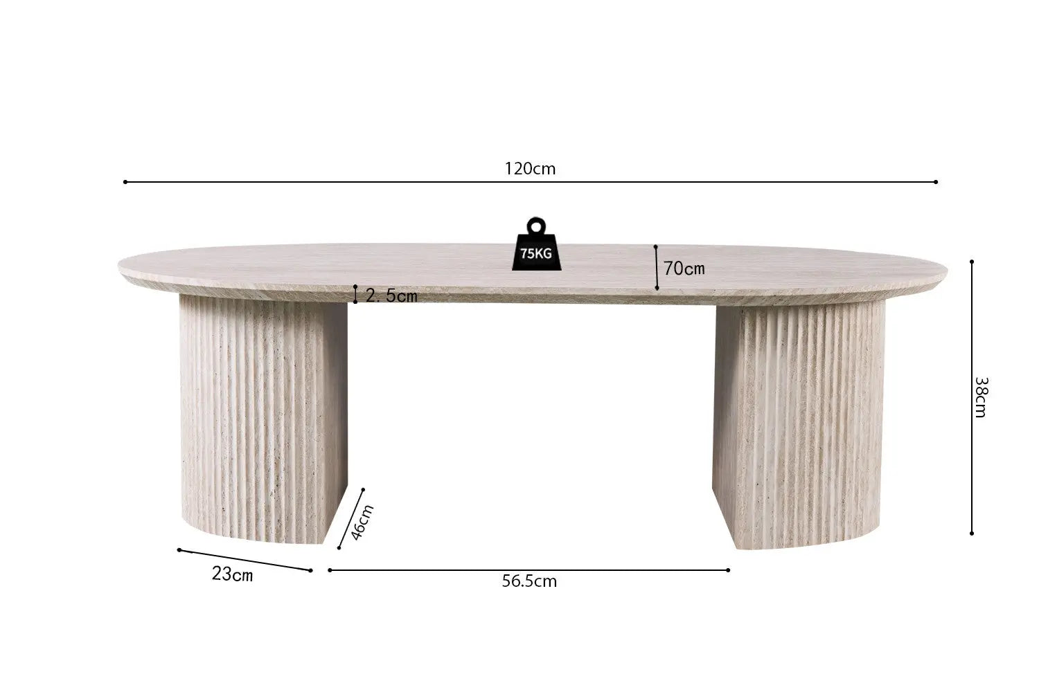 LYANE - Table Basse Ovale - 120 cm - Effet Travertin Beige ROUSSEAU