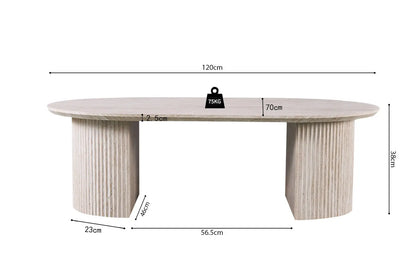 LYANE - Table Basse Ovale - 120 cm - Effet Travertin Beige ROUSSEAU