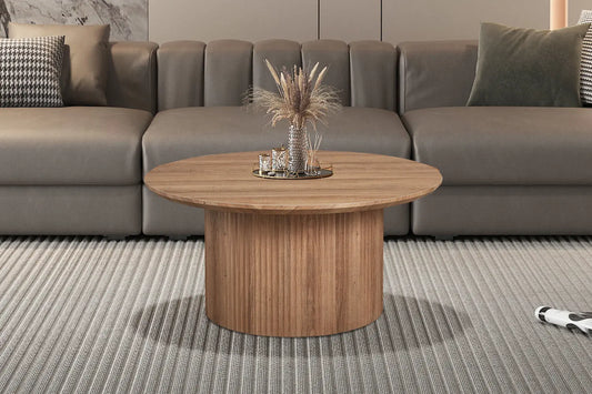 LYANE - Table Basse Ronde - 80 cm - Effet Chêne Vieilli ROUSSEAU