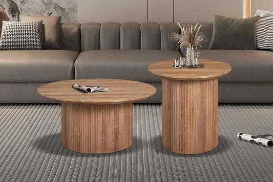 LYANE - Table Basse Ronde - 80 cm - Effet Chêne Vieilli ROUSSEAU