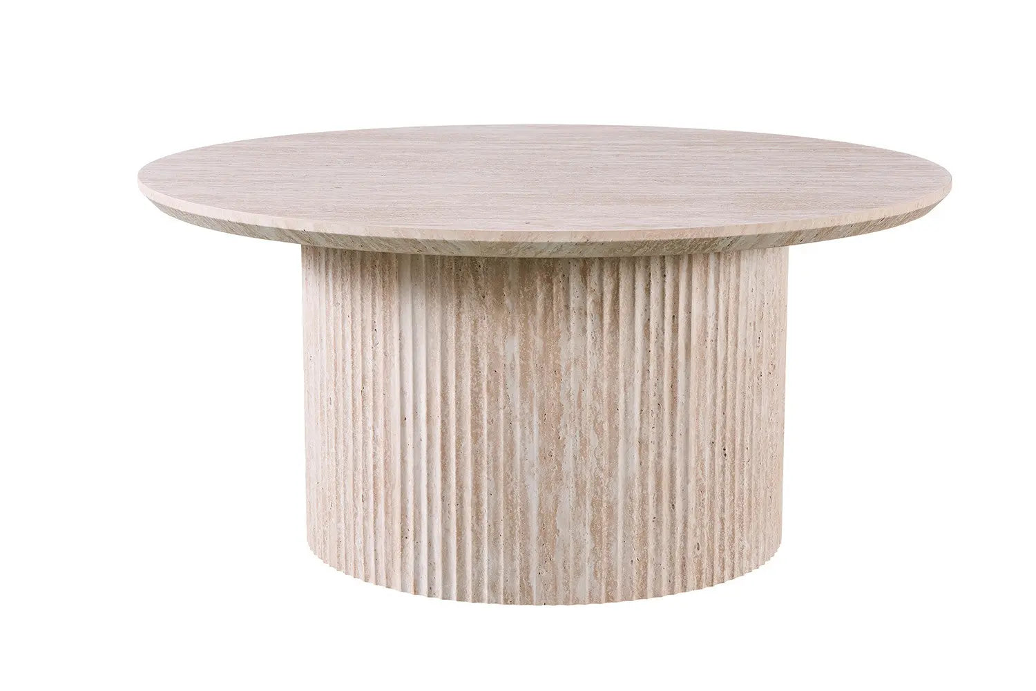 LYANE - Table Basse Ronde - 80 cm - Effet Travertin Beige ROUSSEAU