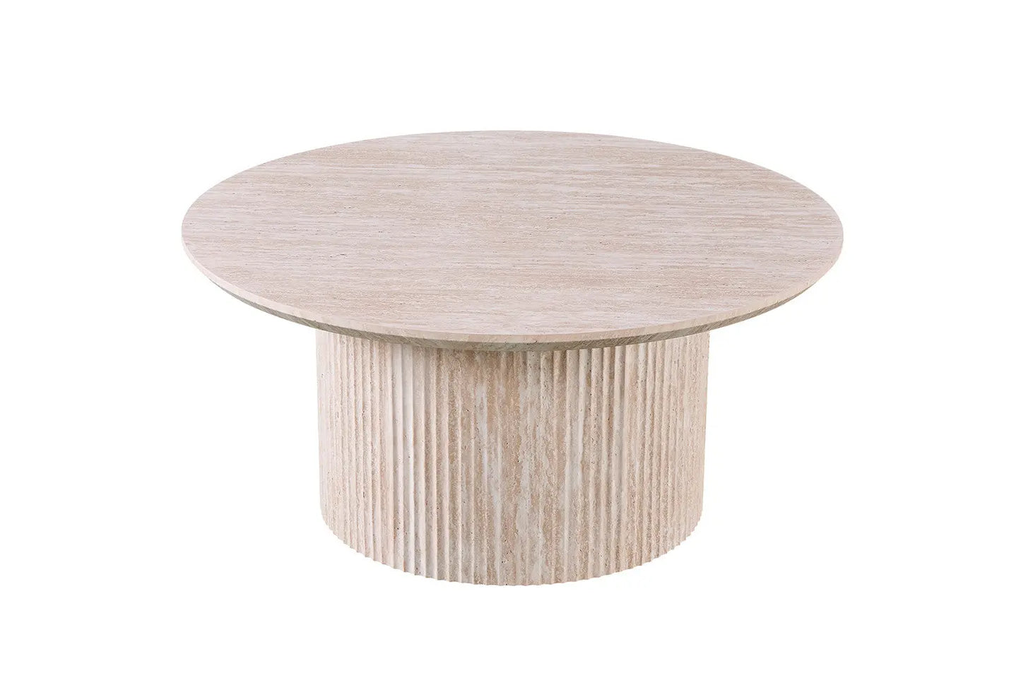 LYANE - Table Basse Ronde - 80 cm - Effet Travertin Beige ROUSSEAU