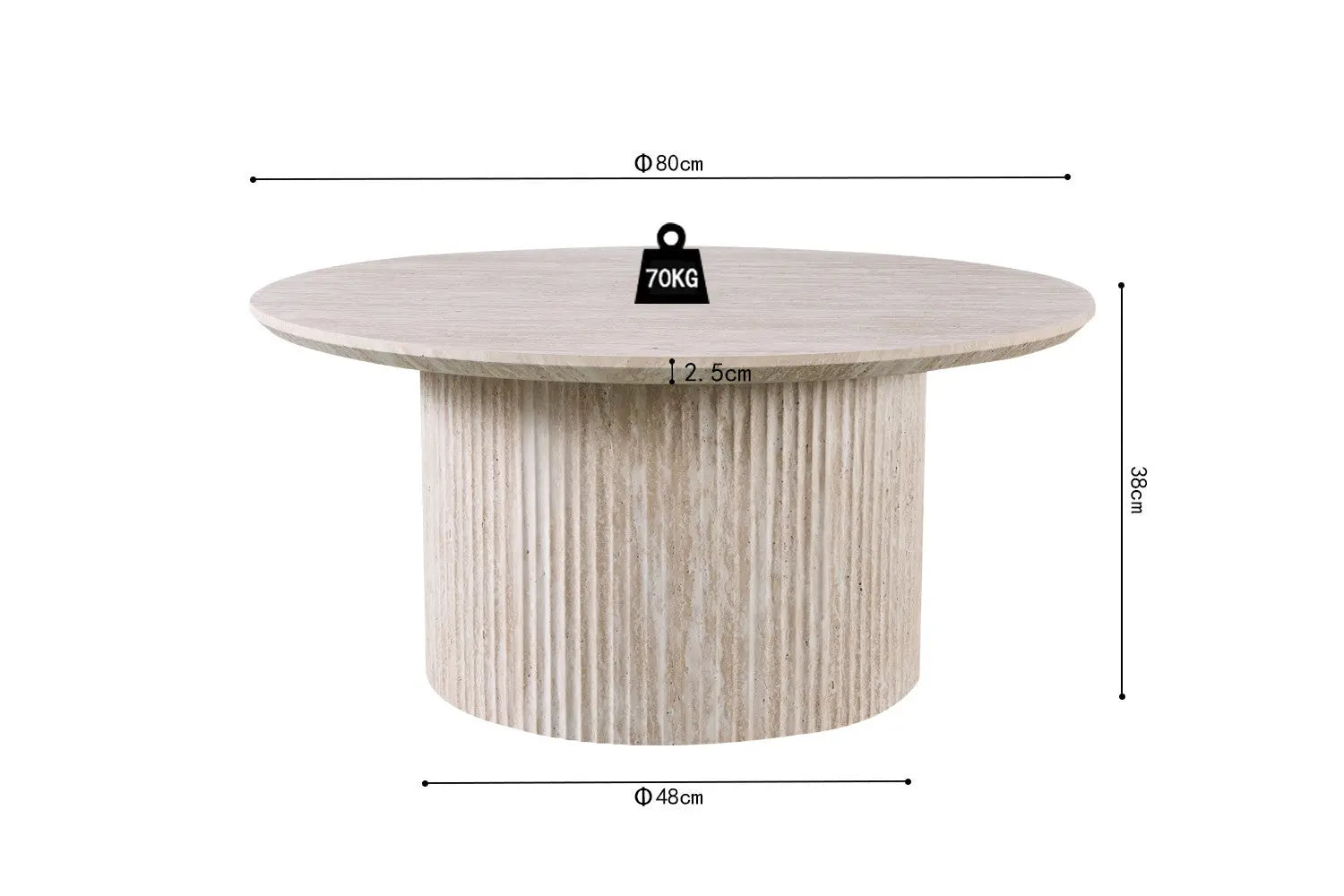 LYANE - Table Basse Ronde - 80 cm - Effet Travertin Beige ROUSSEAU