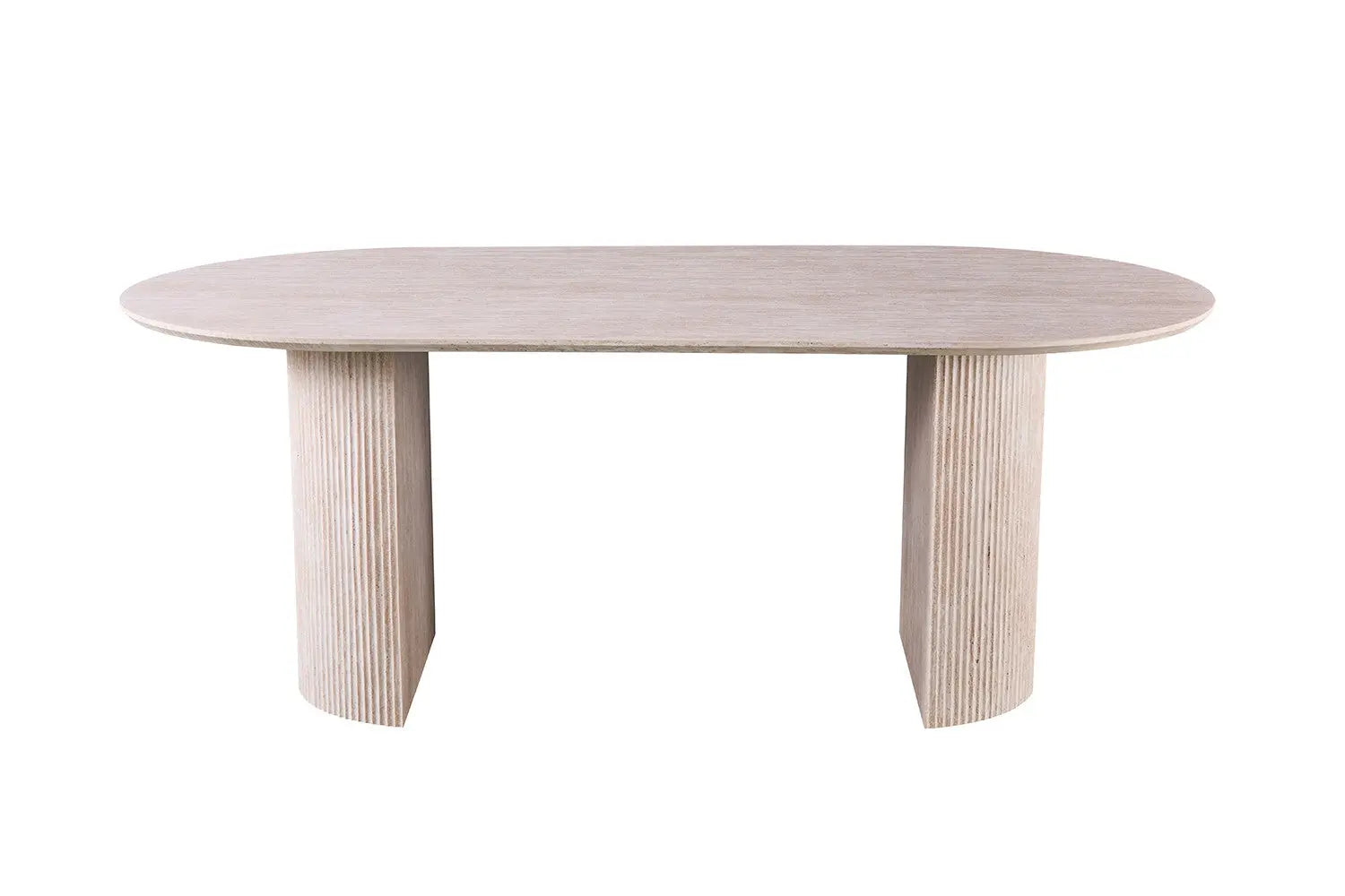 LYANE - Table à Manger Ovale - 200 ou 220 cm - Effet Travertin Beige, 200 cm ROUSSEAU