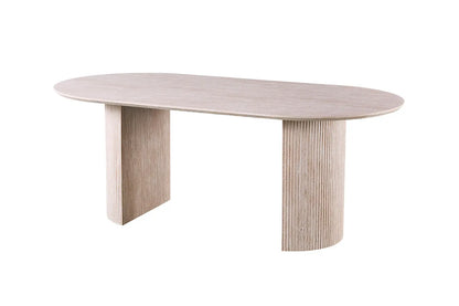 LYANE - Table à Manger Ovale - 200 ou 220 cm - Effet Travertin Beige, 200 cm ROUSSEAU