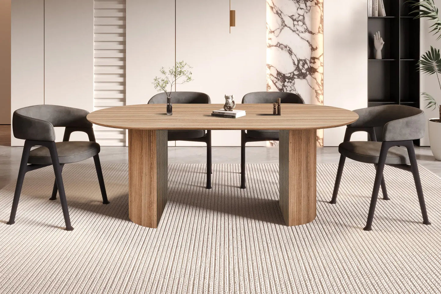 LYANE - Table à Manger Ovale - Effet Chêne Vieilli - 200 cm ROUSSEAU