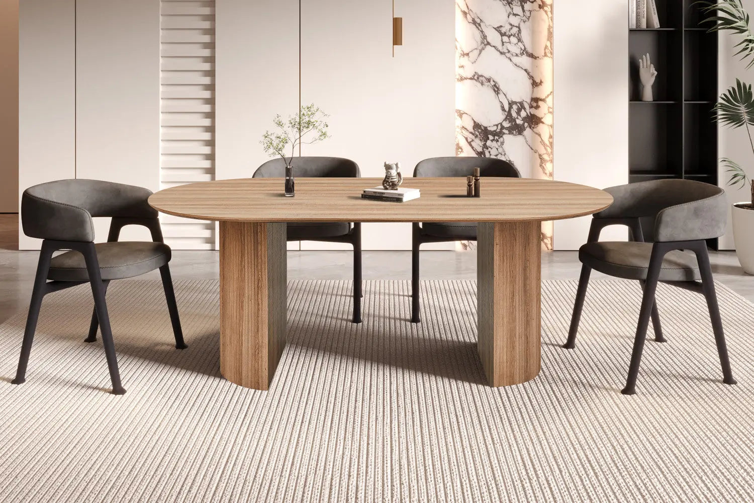 LYANE - Table à Manger Ovale - Effet Chêne Vieilli - 200 cm ROUSSEAU