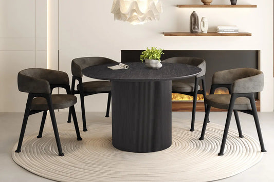 LYANE - Table à Manger Ronde - 120 cm - Effet Brun foncé ROUSSEAU