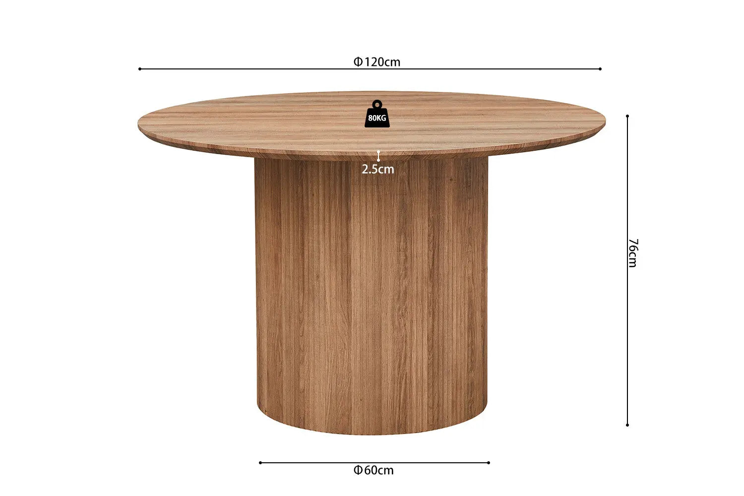 LYANE - Table à Manger Ronde - 120 cm - Effet Chêne Vieilli ROUSSEAU