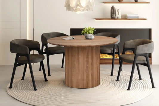 LYANE - Table à Manger Ronde - 120 cm - Effet Chêne Vieilli ROUSSEAU