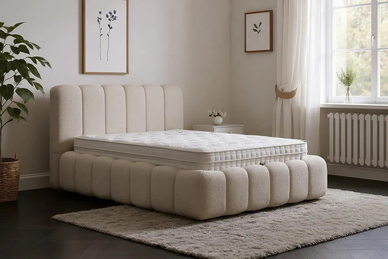 Lit Coffre ALYA Chenille Blanc Cassé 140 x 200 cm TIKOYA