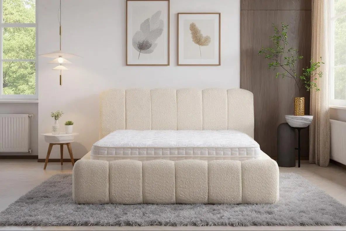 Lit Coffre ALYA Chenille Blanc Cassé 140 x 200 cm TIKOYA