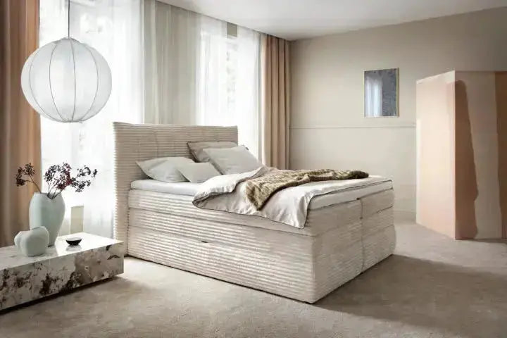 Lit Coffre Box Spring AMBER avec Matelas Bonell - 180 x 200 cm - TIKOYA