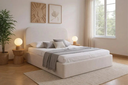 Lit Coffre LINA Laine Bouclée Beige 160 x 200 cm MAISON DES MEUBLES