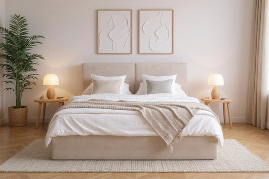 Lit Coffre MAGNUM Tissu Beige 160 x 200 cm MAISON DES MEUBLES