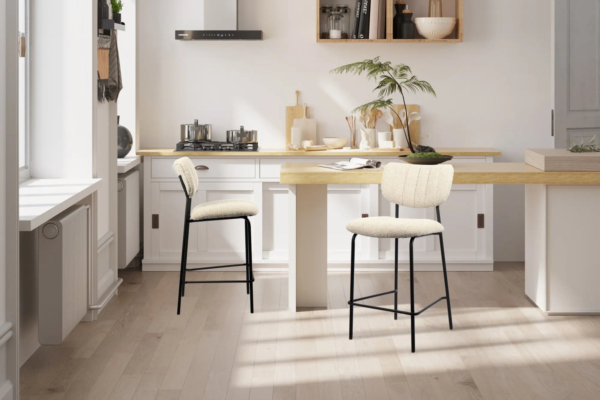Lot de Chaises de Bar ANITA en Tissu Beige - 46 x 53 cm ROUSSEAU
