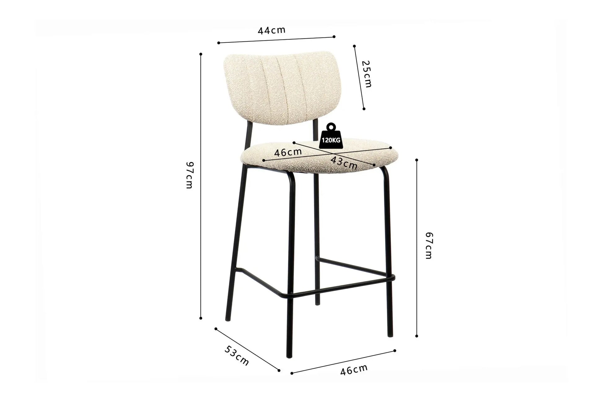 Lot de Chaises de Bar ANITA en Tissu Beige - 46 x 53 cm ROUSSEAU