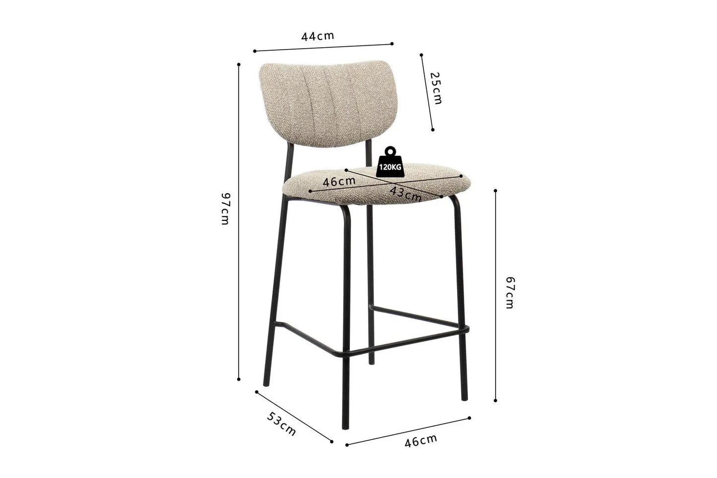 Lot de Chaises de Bar ANITA en Tissu Brun - 46 x 53 cm ROUSSEAU