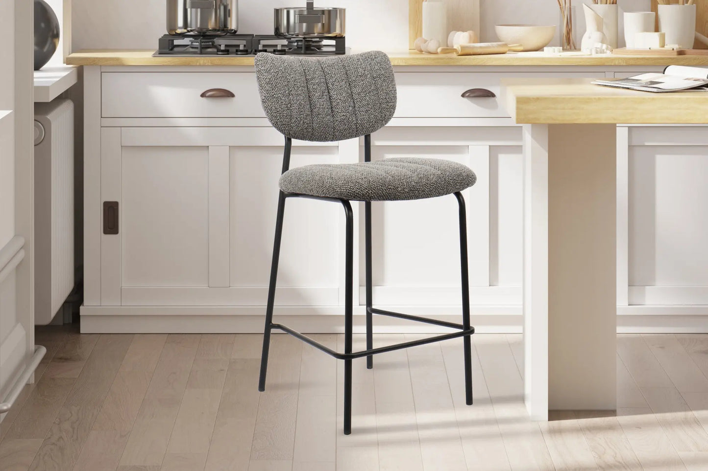 Lot de Chaises de Bar ANITA en Tissu Gris Foncé - 46 x 53 cm ROUSSEAU