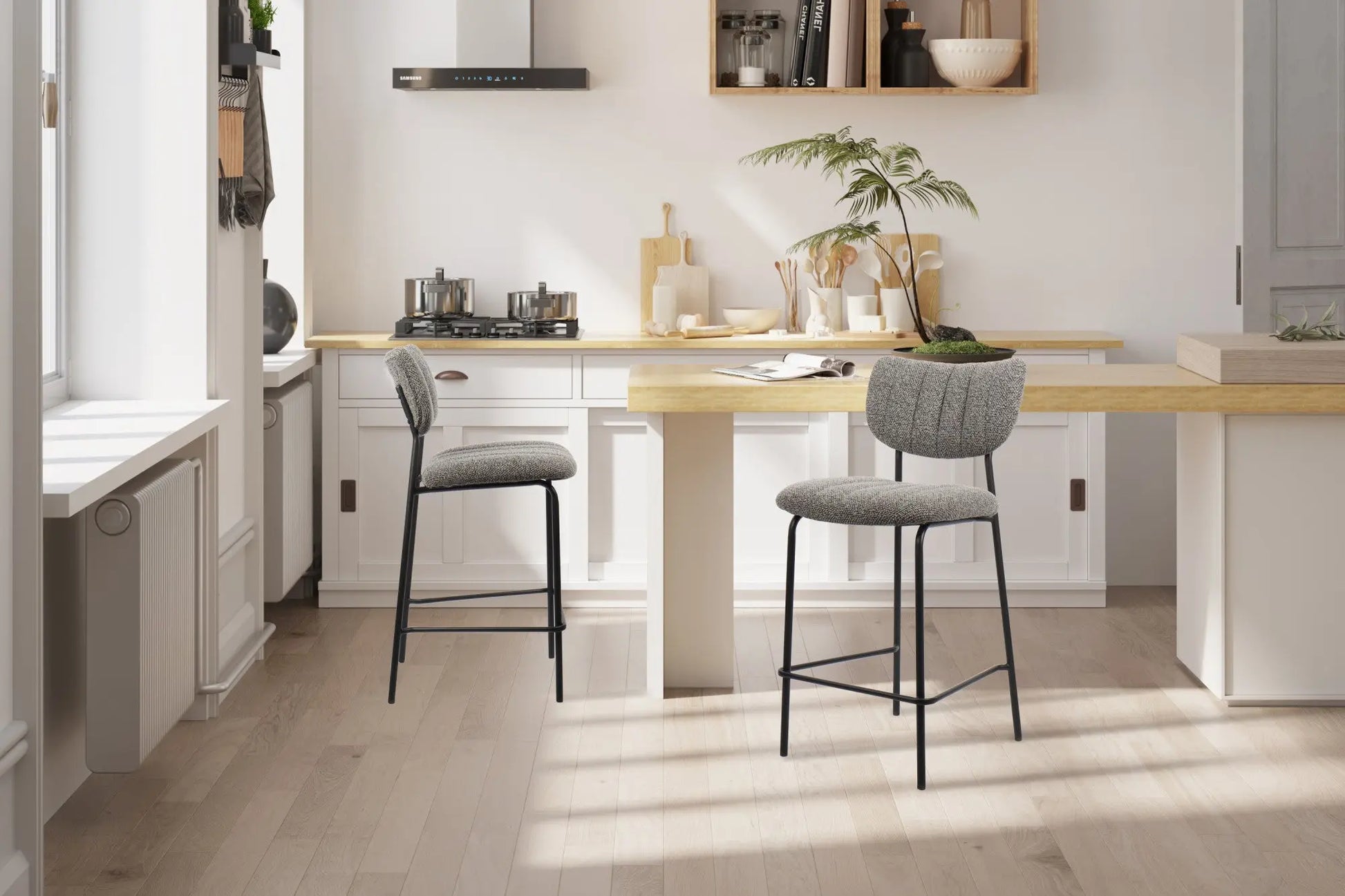 Lot de Chaises de Bar ANITA en Tissu Gris Foncé - 46 x 53 cm ROUSSEAU