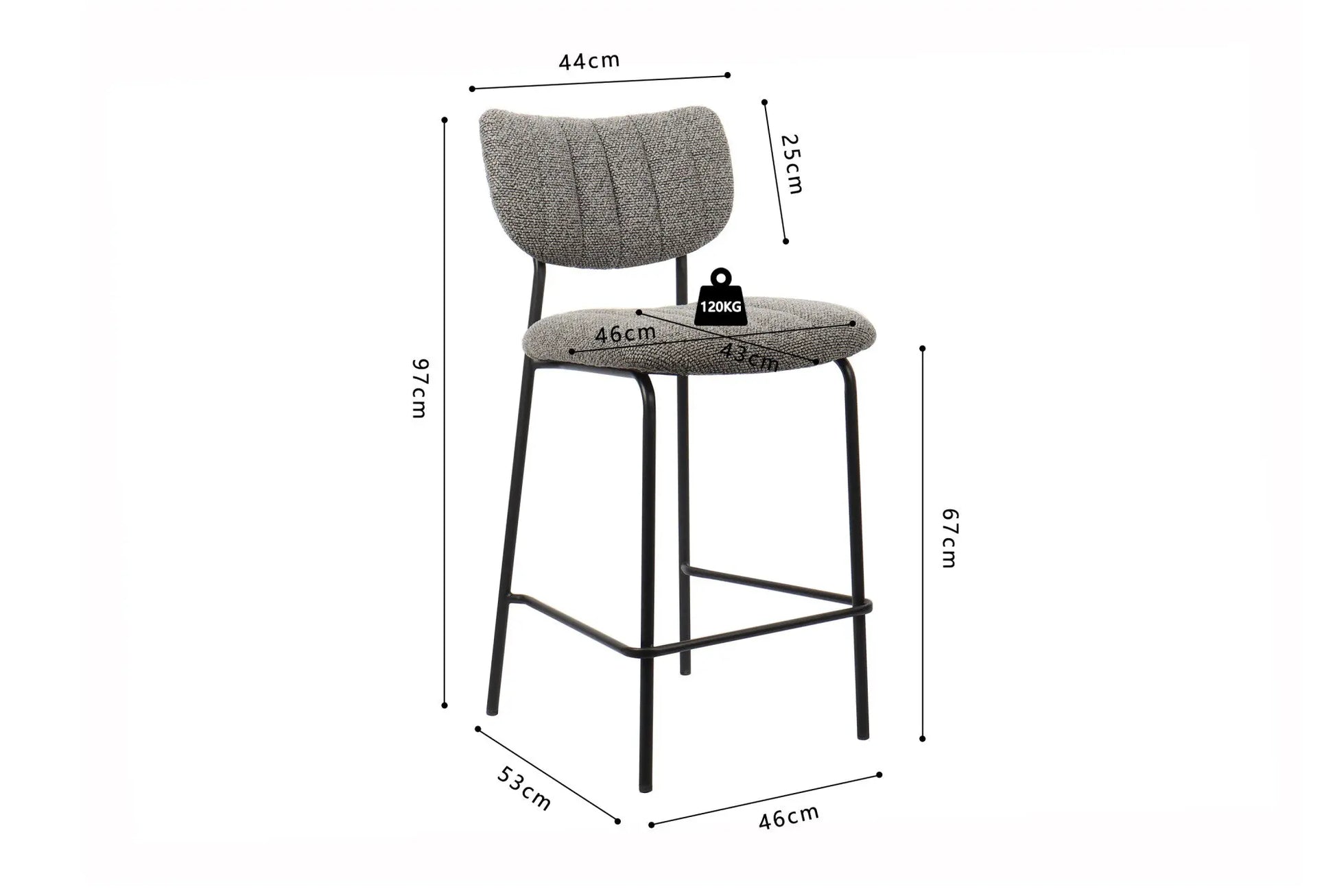 Lot de Chaises de Bar ANITA en Tissu Gris Foncé - 46 x 53 cm ROUSSEAU