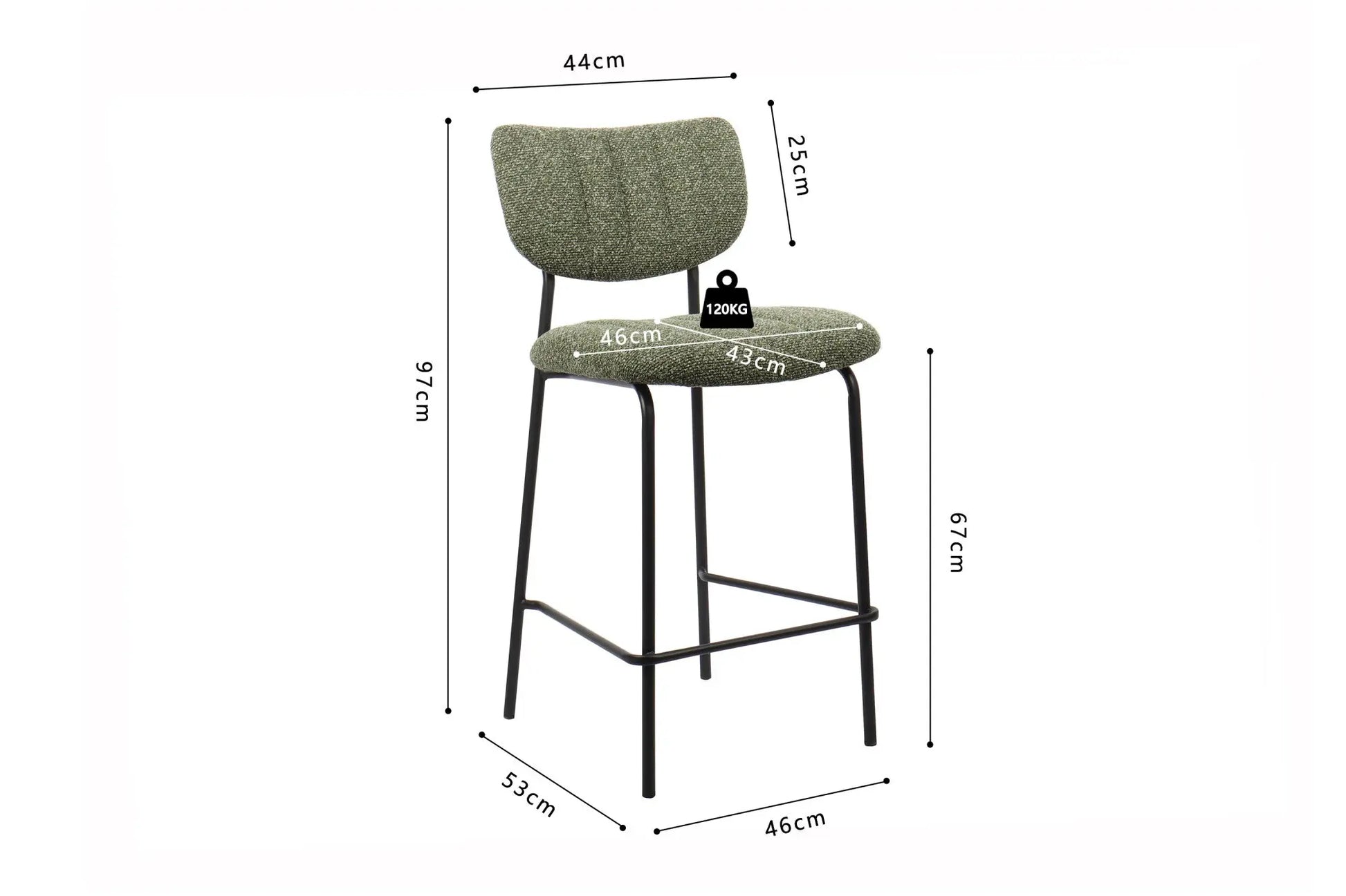 Lot de Chaises de Bar ANITA en Tissu Vert - 46 x 53 cm ROUSSEAU