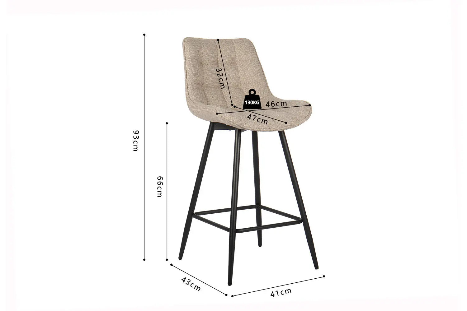 Lot de Chaises de Bar ARIANE en Tissu Beige - 46 x 55 cm ROUSSEAU
