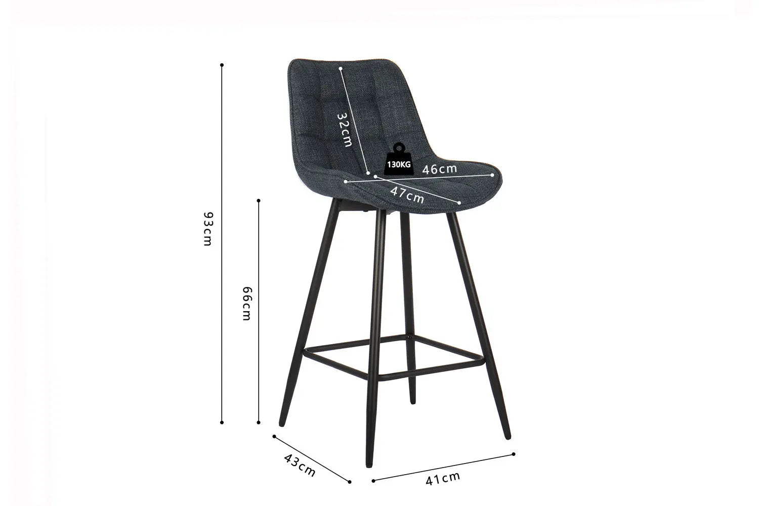 Lot de Chaises de Bar ARIANE en Tissu Bleu Foncé - 46 x 55 cm ROUSSEAU
