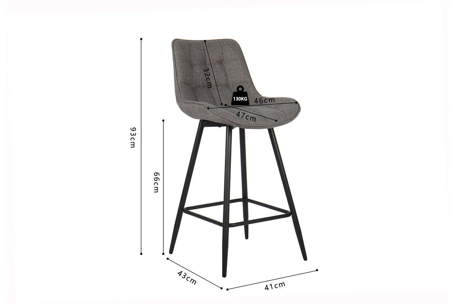 Lot de Chaises de Bar ARIANE en Tissu Gris Clair - 46 x 55 cm ROUSSEAU